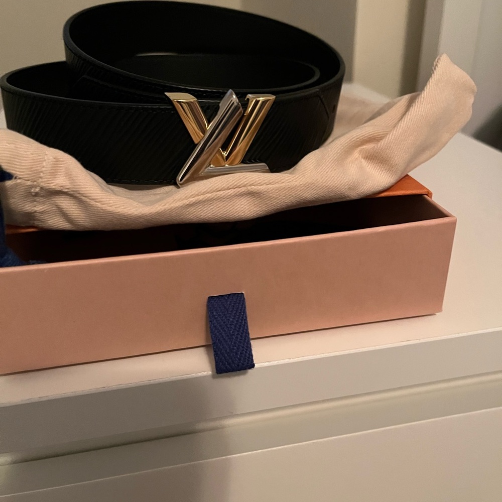 Louis Vuitton Black Belt with Gold and Silver Monogram Buckle